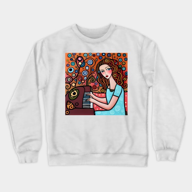 Young woman playing a Piano Crewneck Sweatshirt by Colin-Bentham